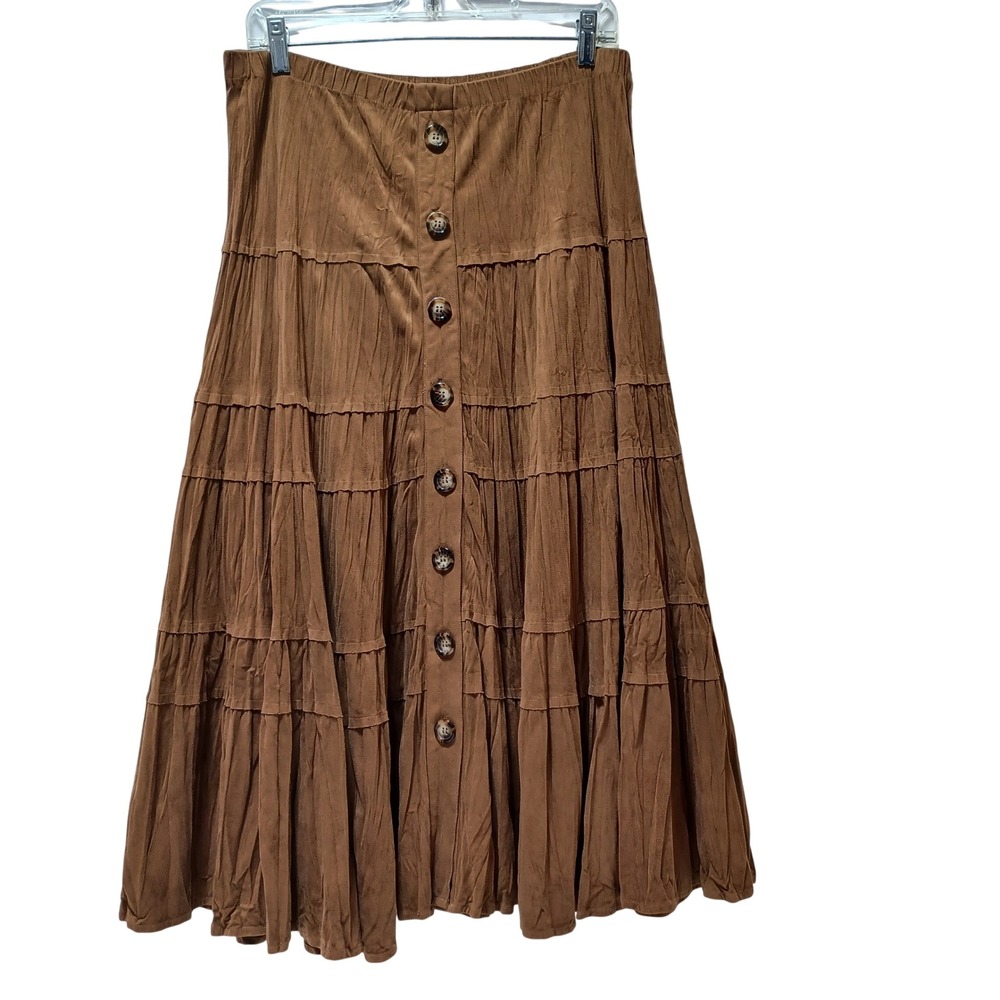 Coldwater Creek Womens S Faux Suede Tiered Broomstick Skirt Boho Western Prairie